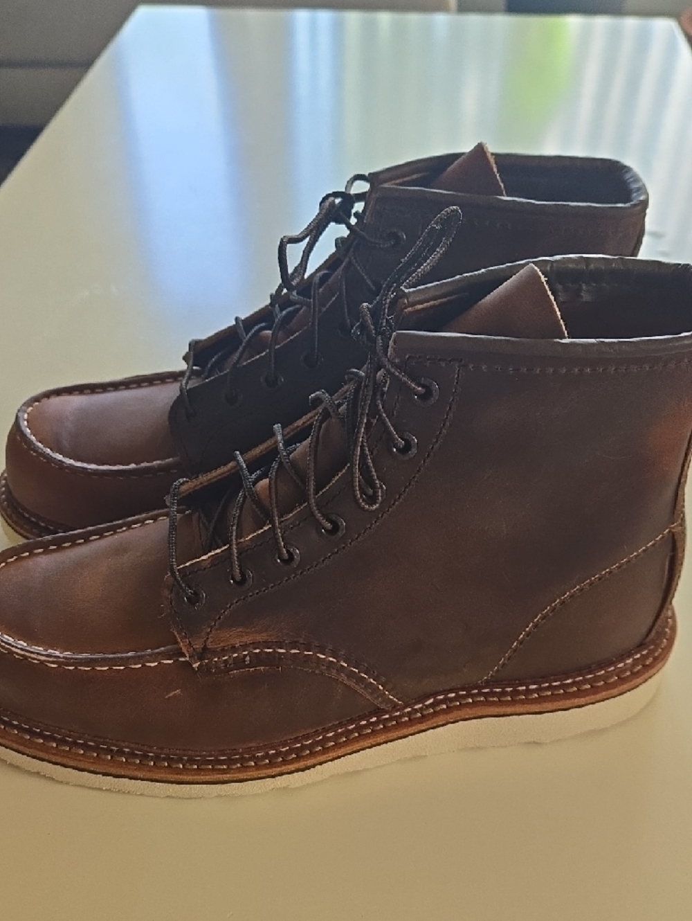 RED WING Men's Brown Leather Moc Toe Work Boots - Picture 5 of 16